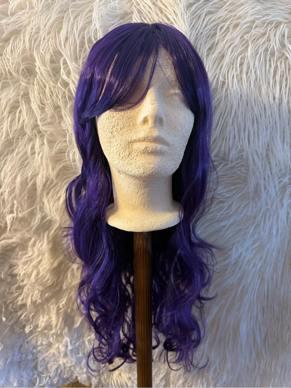 Long Wavy Purple Women’s Wig with Side Bangs